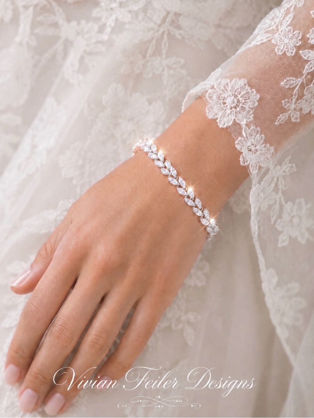 Bridal Tennis Bracelet Wedding Marquis Cut Leaf Vine CZ Silver, Gold, Rose Gold